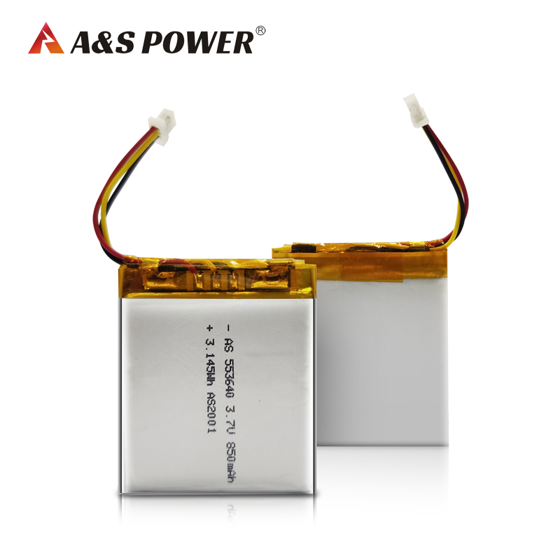 A&S Power UL2054/CB/CQC/UN38.3 certified 553640 3.7v 850mah Lithium Polymer Battery