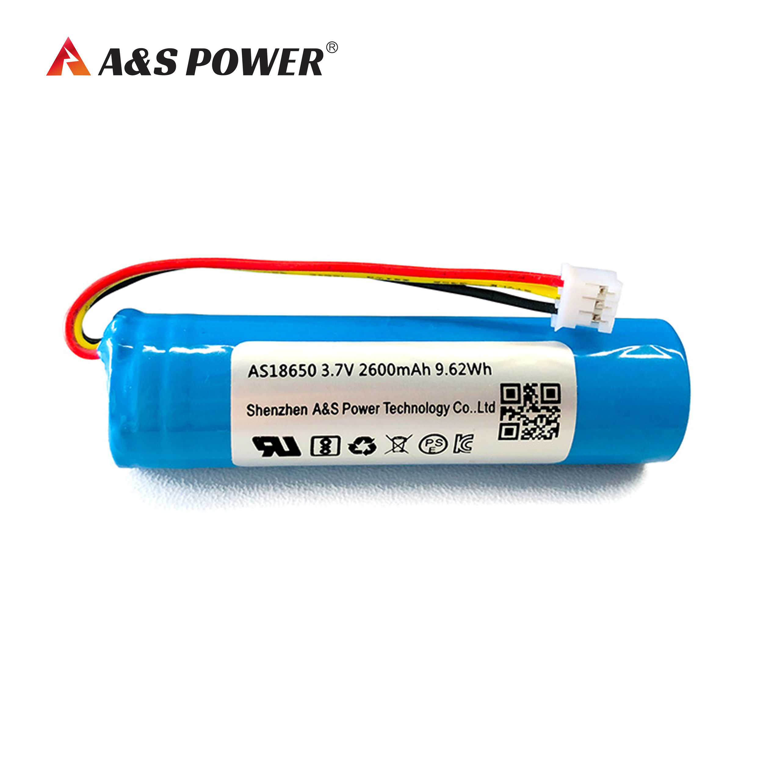A&S Power 18650 3.7V 2600mAh lithium ion battery with UL2054/CB/KC/BIS certificate