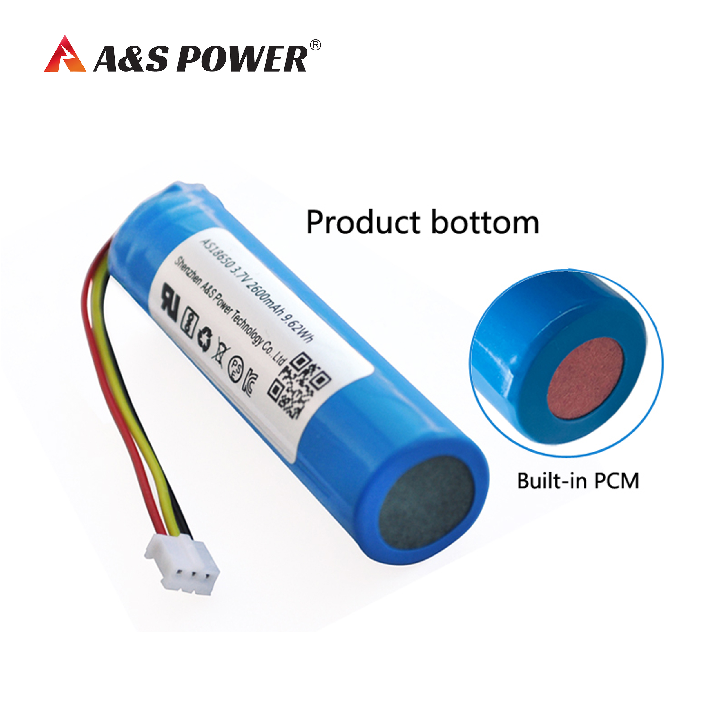 A&S Power 18650 3.7V 2600mAh lithium ion battery
