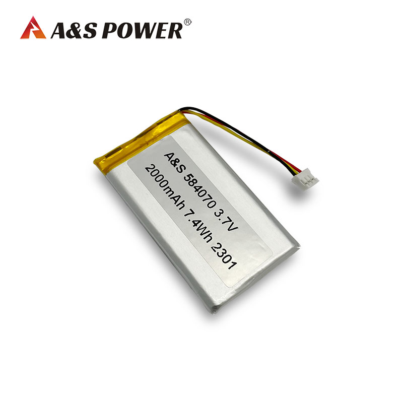A&S Power 584070 3.7v 2000mAh Rechargeable Lipo Battery with UL,CB,CE,KC,UN38.3,PSE Certification