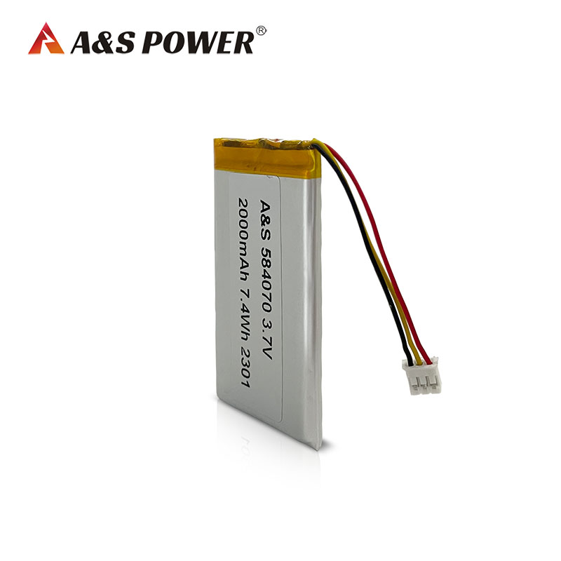 A&S Power 584070 3.7v 2000mAh Rechargeable Lipo Battery with UL,CB,CE,KC,UN38.3,PSE Certification